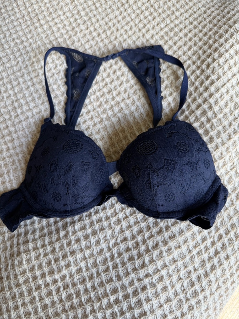 aerie Navy Lace Racerback Push-Up Bra